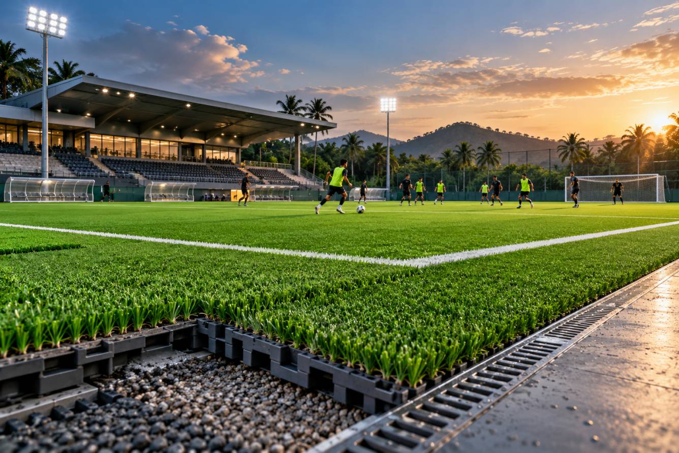 Modular football turf at a South India stadium